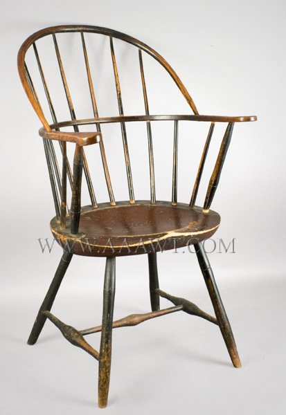 Windsor Bow Back, Sack Back Armchair, Old Painted Surface
New England
Circa 1800 to 1810, entire view